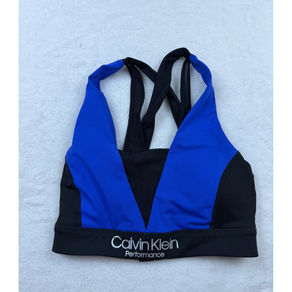 Calvin Klein Performance Blue Black Colorblock Crossback Sports Bra Small